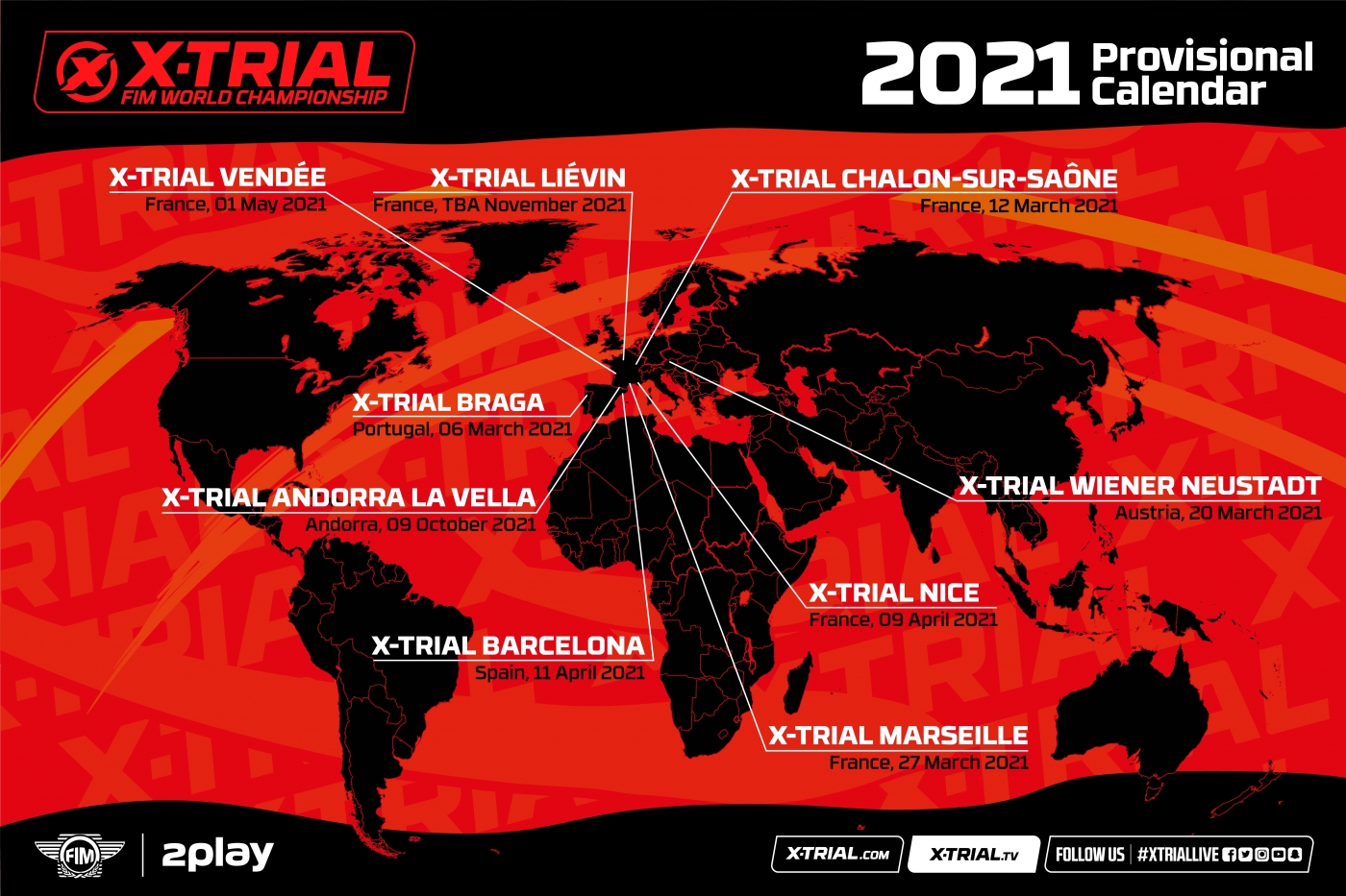 Calendrier provisoire 2021 du Championnat du Monde FIM X-Trial