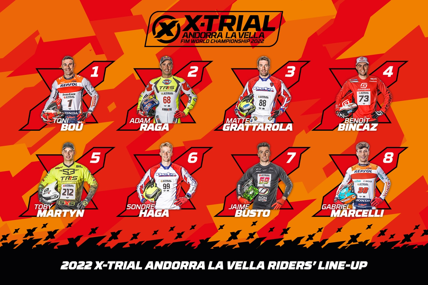 The eight competitors confirmed for X-Trial Andorra la Vella