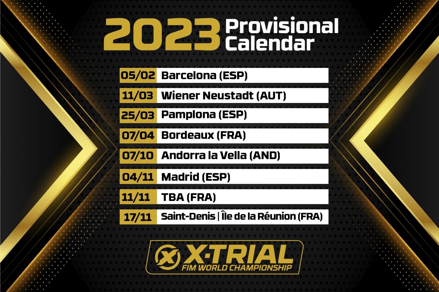Actualización del Calendario del Campeonato del Mundo FIM de X-Trial 2023 Actualización del Calendario del Campeonato del Mundo FIM de X-Trial 2023