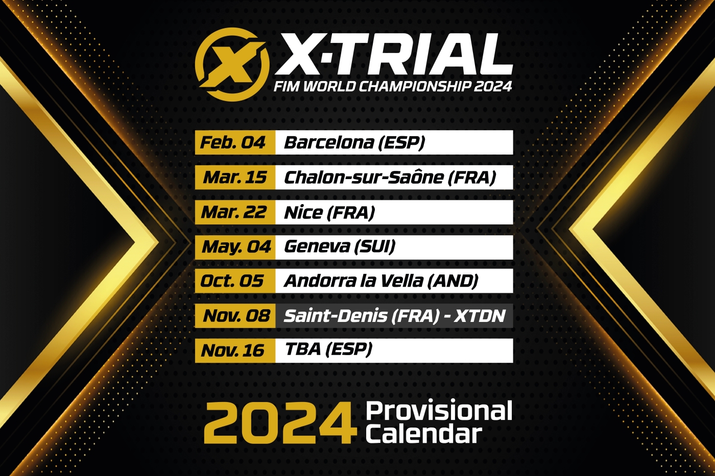 Calendrier prévisionnel de la saison 2024 Calendrier prévisionnel de la saison 2024