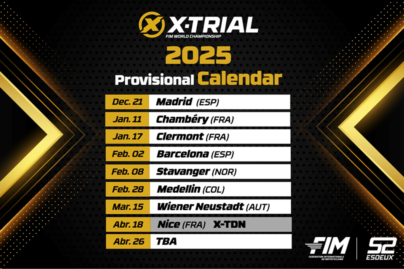 Calendario provisional de la temporada 2025 Calendario provisional de la temporada 2025