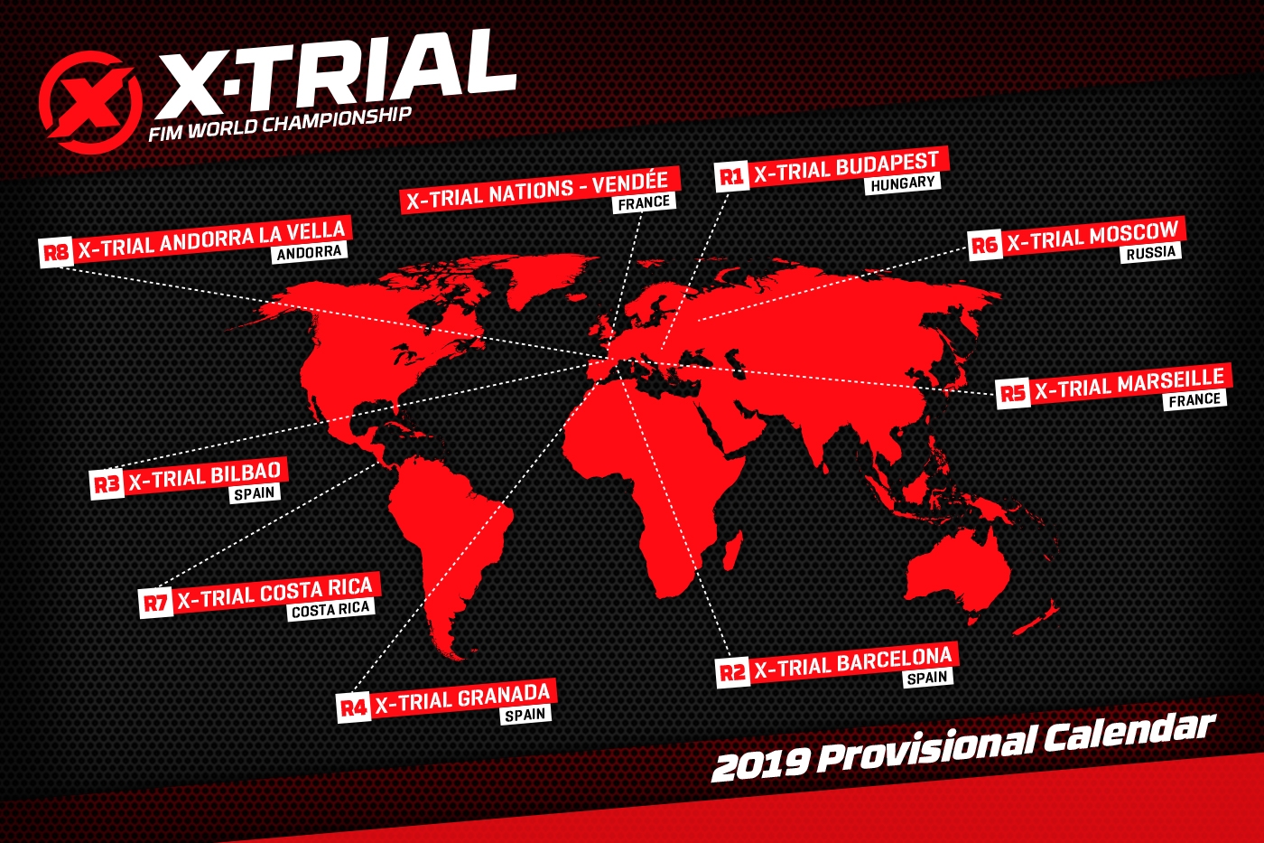 Calendrier  provisoire du Championnat du Monde FIM X-Trial 2019